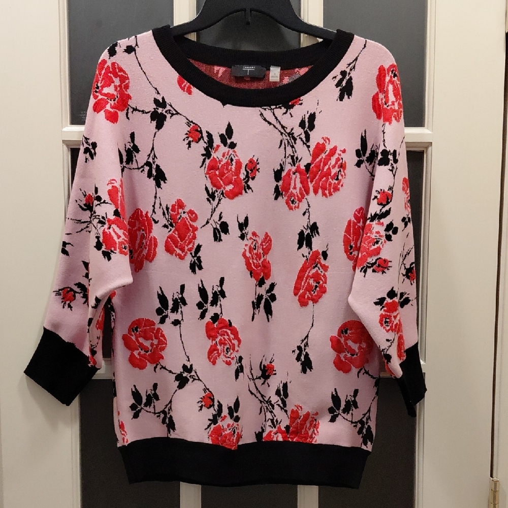 "Tahari" Sz.S, Perfect Condition, Pink and Black Floral Sweater. Measurements ..
